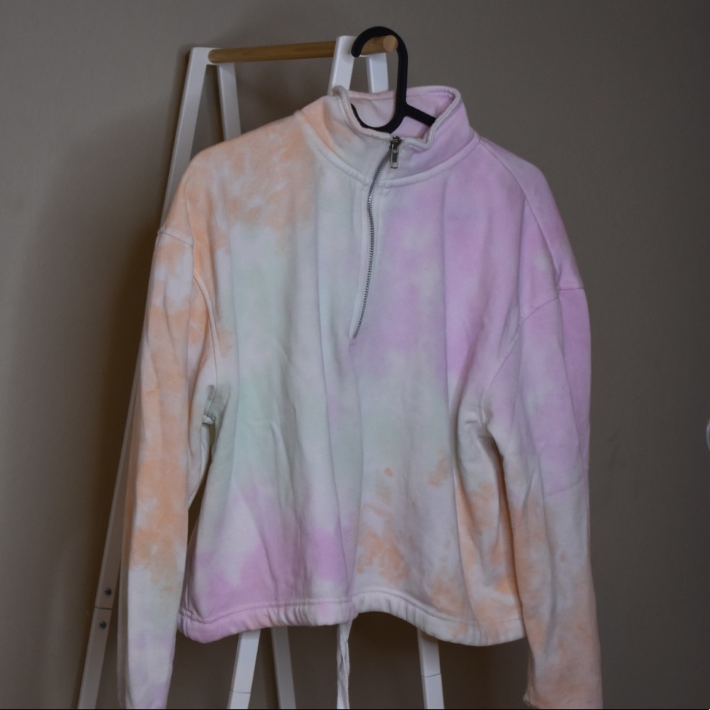 cropped zip up tie dye sweatshirt